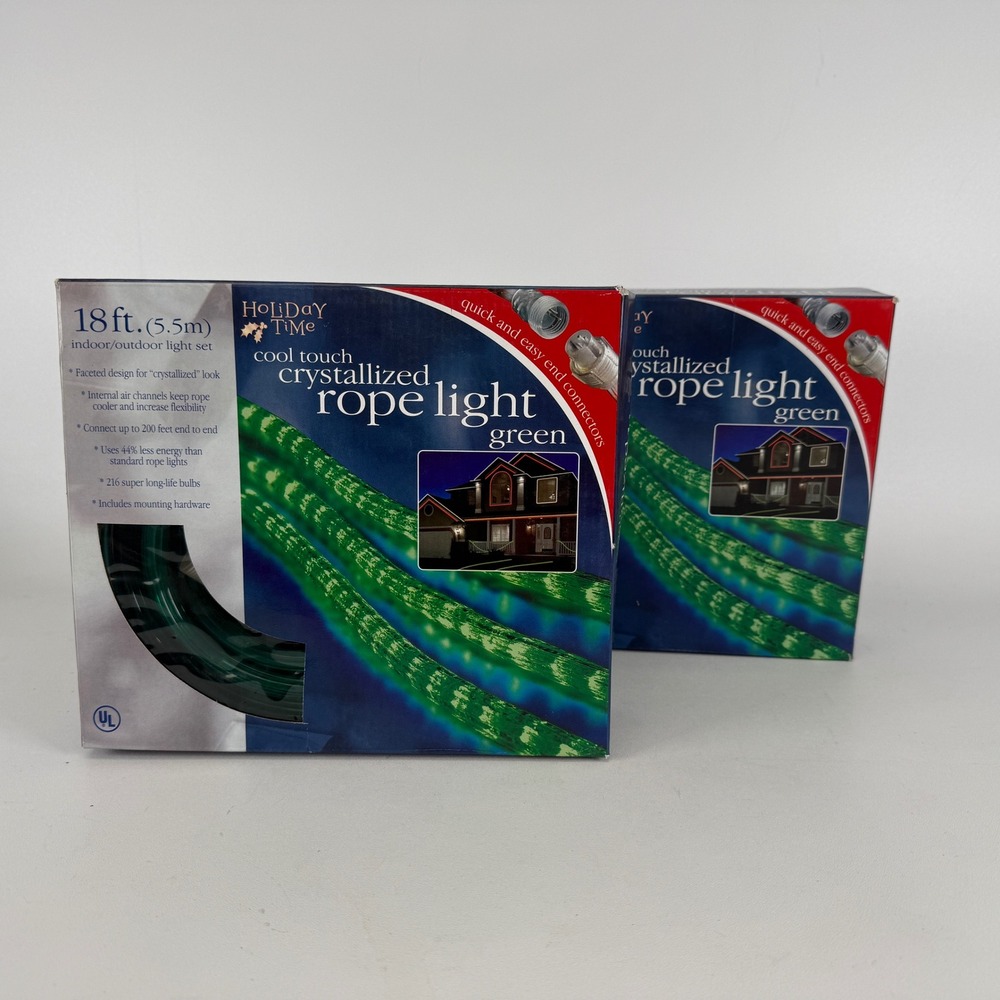 Holiday Time 18ft GREEN Crystallized Rope Light Indoor Outdoor Set of 2